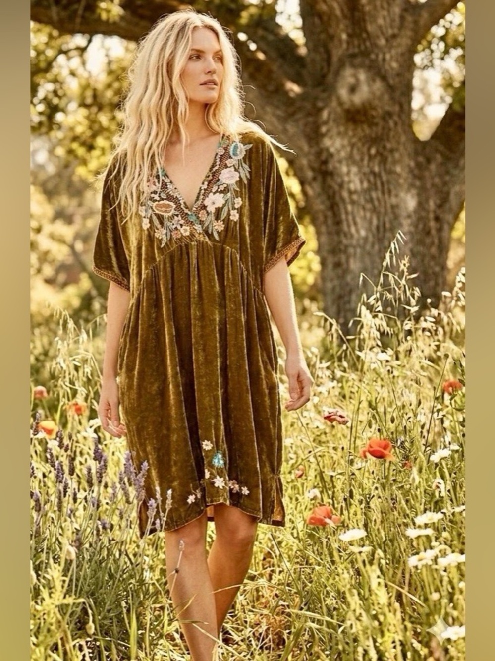 Johnny Was "Serafina" bronze colored velvet dress. New with tags from Sundance.
